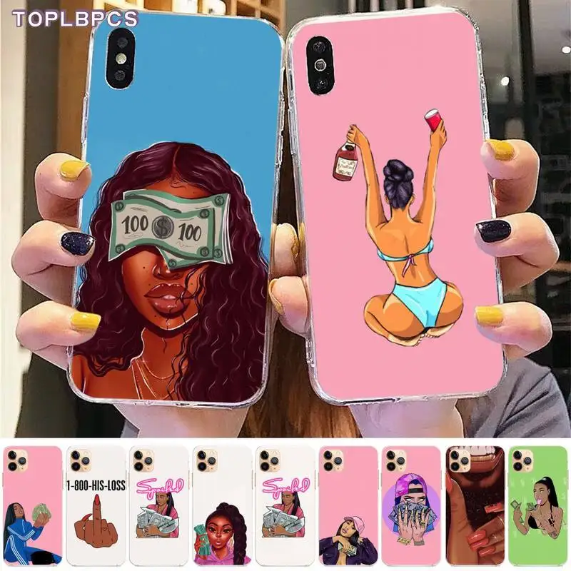 TOPLBPCS зарабатывать деньги черная голова девушка силиконовый черный чехол для
