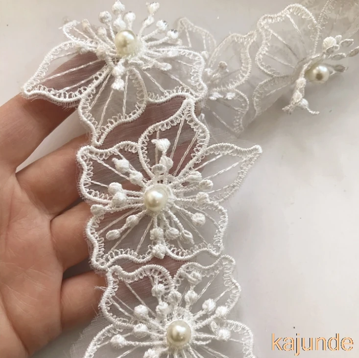 Жемчужное свадебное платье с 3D цветами кружевной отделкой по краям вышитая лента