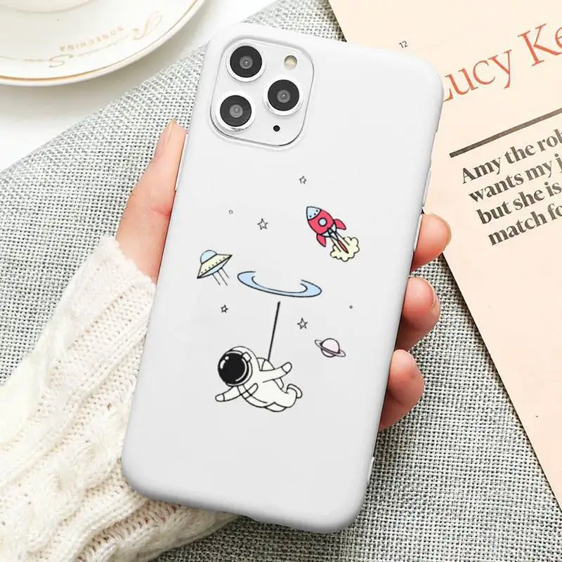 

Cartoon astronaut funny cute Phone Case Candy Color for iPhone 6 6S 7 8 11 12 XS X SE 2020 XR mini pro Plus MAX funda