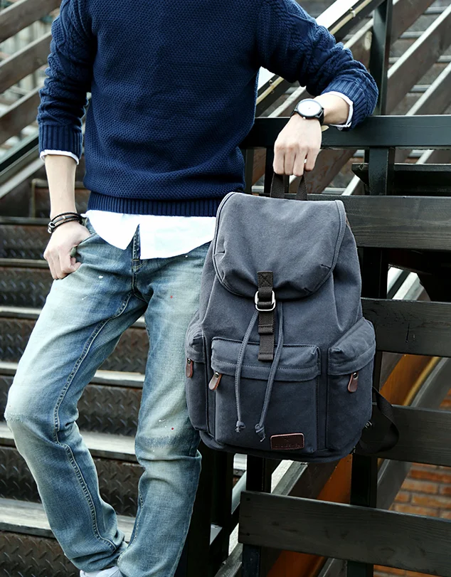 

BB645 Simple and casual Retro men's canvas backpack high school college student school bag