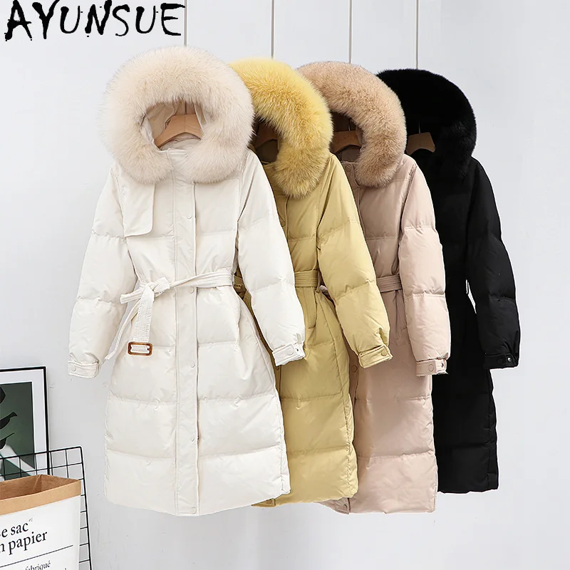 Women's Down Jacket Long Coat Warm Winter Female Jacket Real Fox Fur Collar Hooded Parkas Woman Clothes Mujeres Abrigos