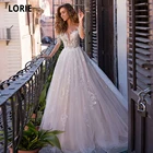 LORIE светильник-розовые пляжные свадебные платья с длинным рукавом 2020 очаровательные кружевные фатиновые свадебные платья