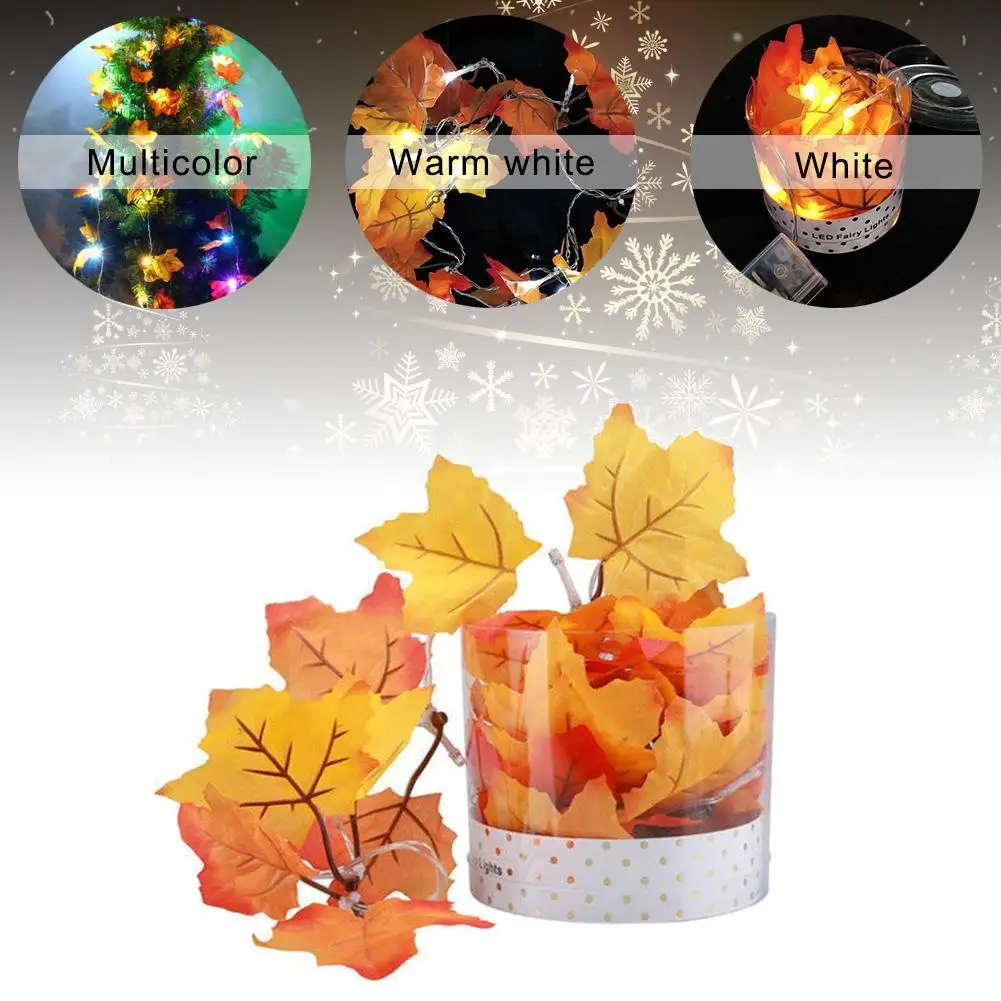 10 LED Thanksgiving Decor Lighted Fall Leaves Garland Lights String White Col | Дом и сад
