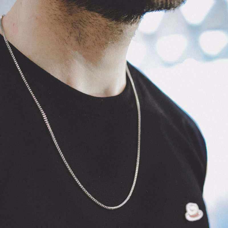 Серебряное Квадратное звено коробки и слиток цепочка на шею для мужчин чокер из