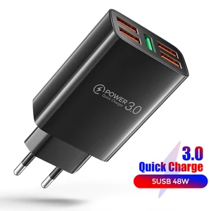 48w 5 usb charger quick charge for iphone 12 pro max xiaomi mi mix 4 oneplus universal travel mobile phone fast charging charger free global shipping