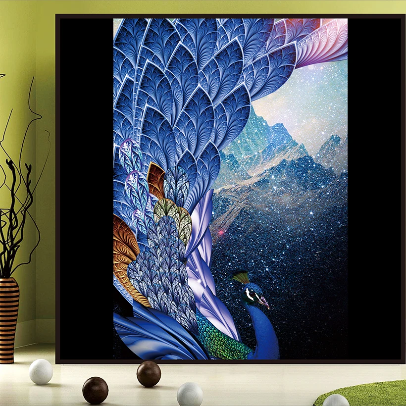 

Custom Size Water-Proof Glass Stickers Static Cling Private Protaction Chinese Style Peacock Peafoul Wardrobe Door 60cmx100cm