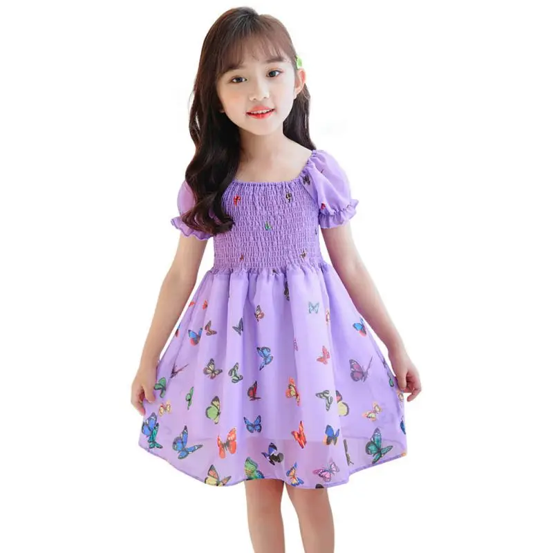 

Платье в иностранном стиле для девочек, летнее платье до колен с принтом бабочки, летнее платье принцессы