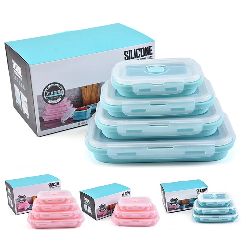 

Silicone Lunch Box Leak Proof Collapsible Food Storage Meal Prep Container Camping Picnic Fresh Storage