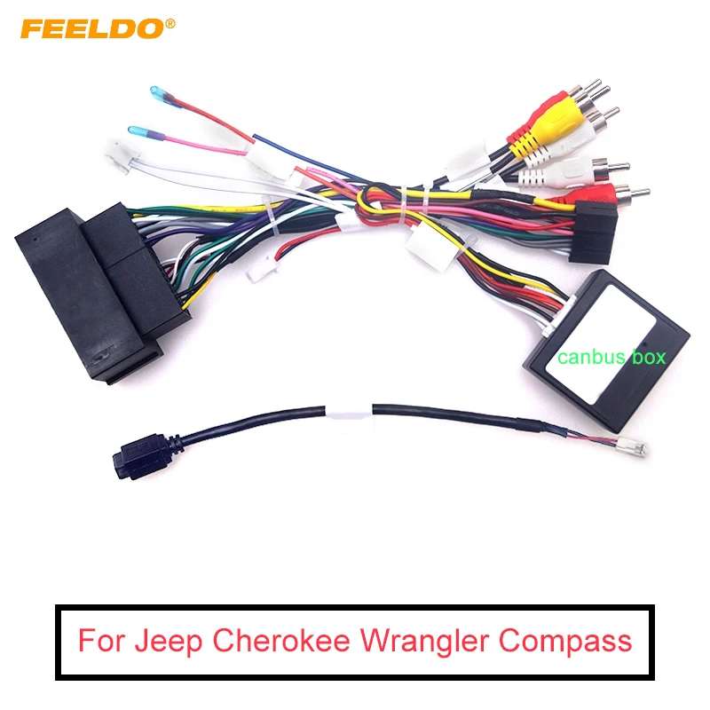 FEELDO Car 16pin Android Wiring Harness USB Cable With Canbus For Jeep Cherokee 15~19/Compass 2017+/Wrangler/Renegade/Fiat 500