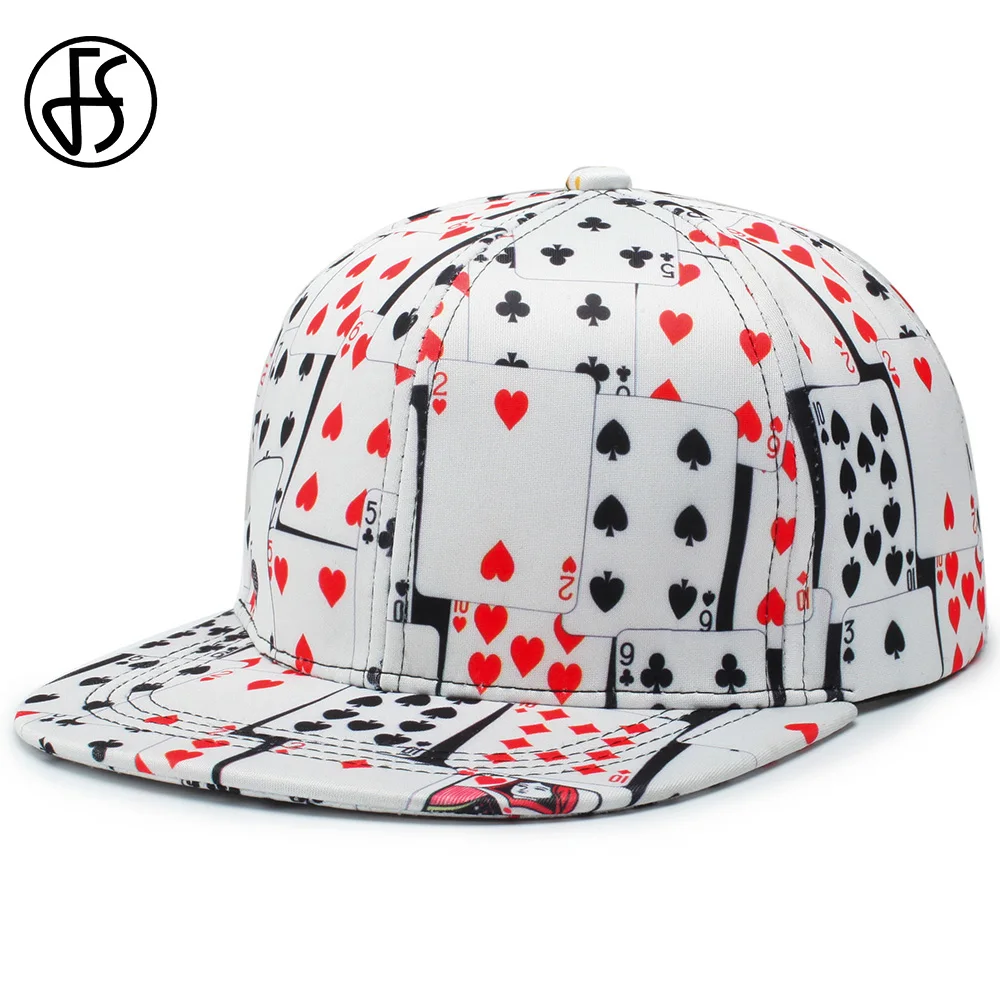FS модные плоские Брим покер печати Snapback Бейсбол кепки белый хлопок зима шапки для