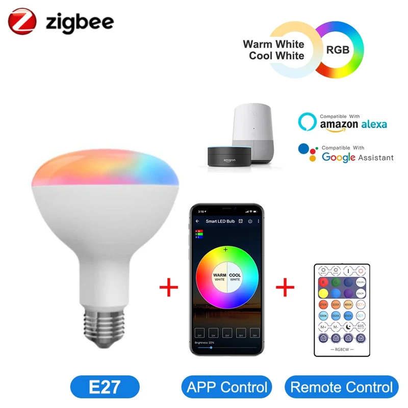 

Tuya Zigbee 10W WiFi Smart Light Bulb, E27 RGB LED Lamp Dimmable With Smart Life APP, Voice Control For Google Home, Alexa