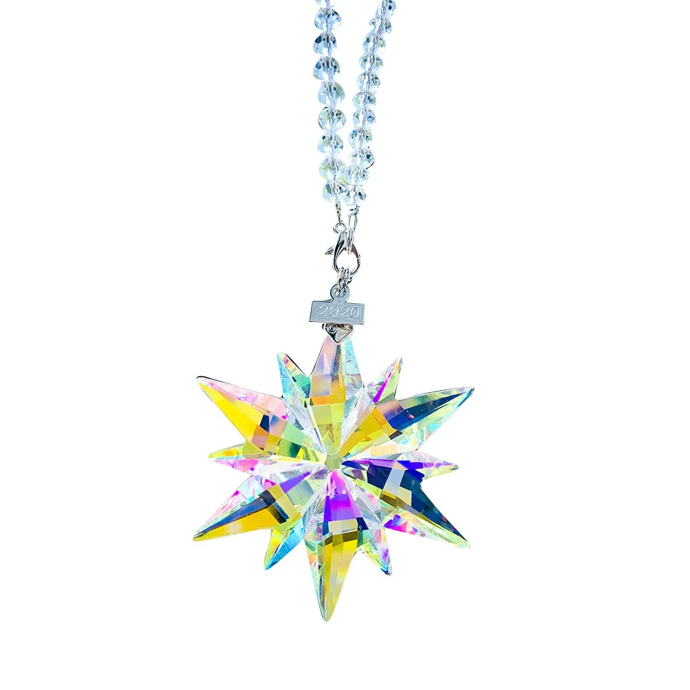 New AB Color Crystal Snowflake Hanging Ornament Car Decor Prisms Pendants Suncatcher Home Wedding Dropshipping | Лампы и освещение