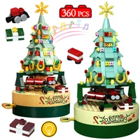 360pcs city christmas led rotating music box building blocks pine tree house friends santa claus bricks toys for children gifts
