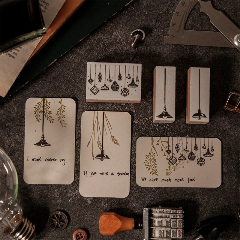 Винтажный штамп Луна старинная лампа деревянные и резиновые штампы для