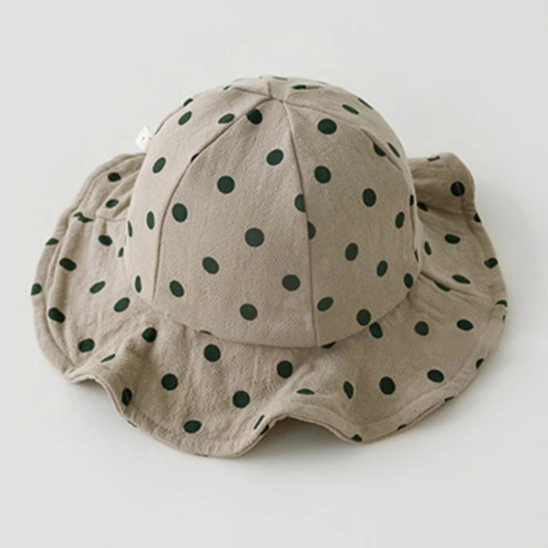 

Toddler Baby Floppy Bucket Hat Vintage Plaid Polka Dot Printed Wavy Wide Brim Sunscreen Cotton Panama Fisherman Cap
