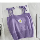 Летние женские трикотажные укороченные топы для девочек с цветочной вышивкой бретели Женский Тонкий Короткие милые кроп-топы