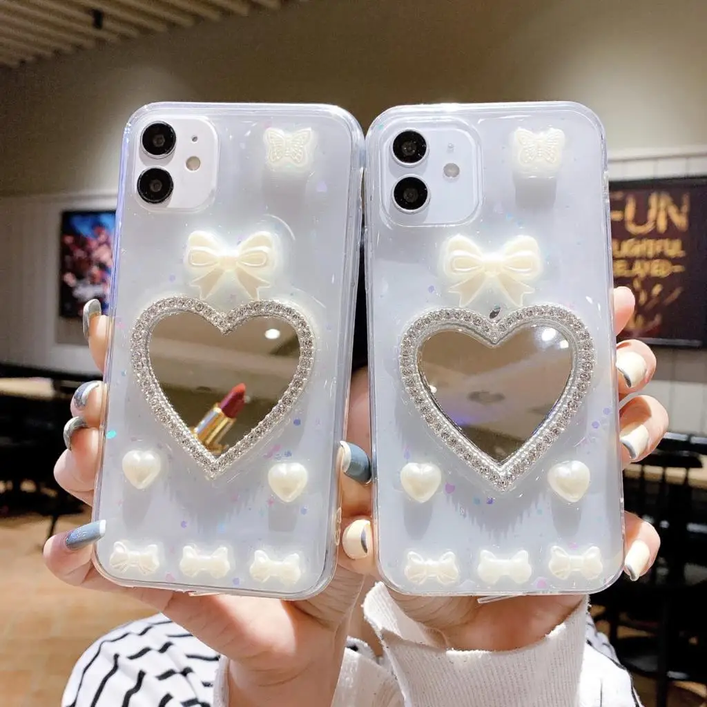 

Color Thick Border Love Mirror Phone Case For Huawei P40 P50 P30 P20 Mate 40 30 Nova 8 7 7i 6 5 5i 4E 4 Z SE Lite Pro Cover