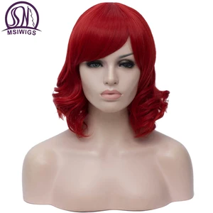 MSIWIGS красный короткий парик с боковой челкой Косплей парики для женщин синтетический волнистый парик фиолетовые синие розовые зеленые волосы
