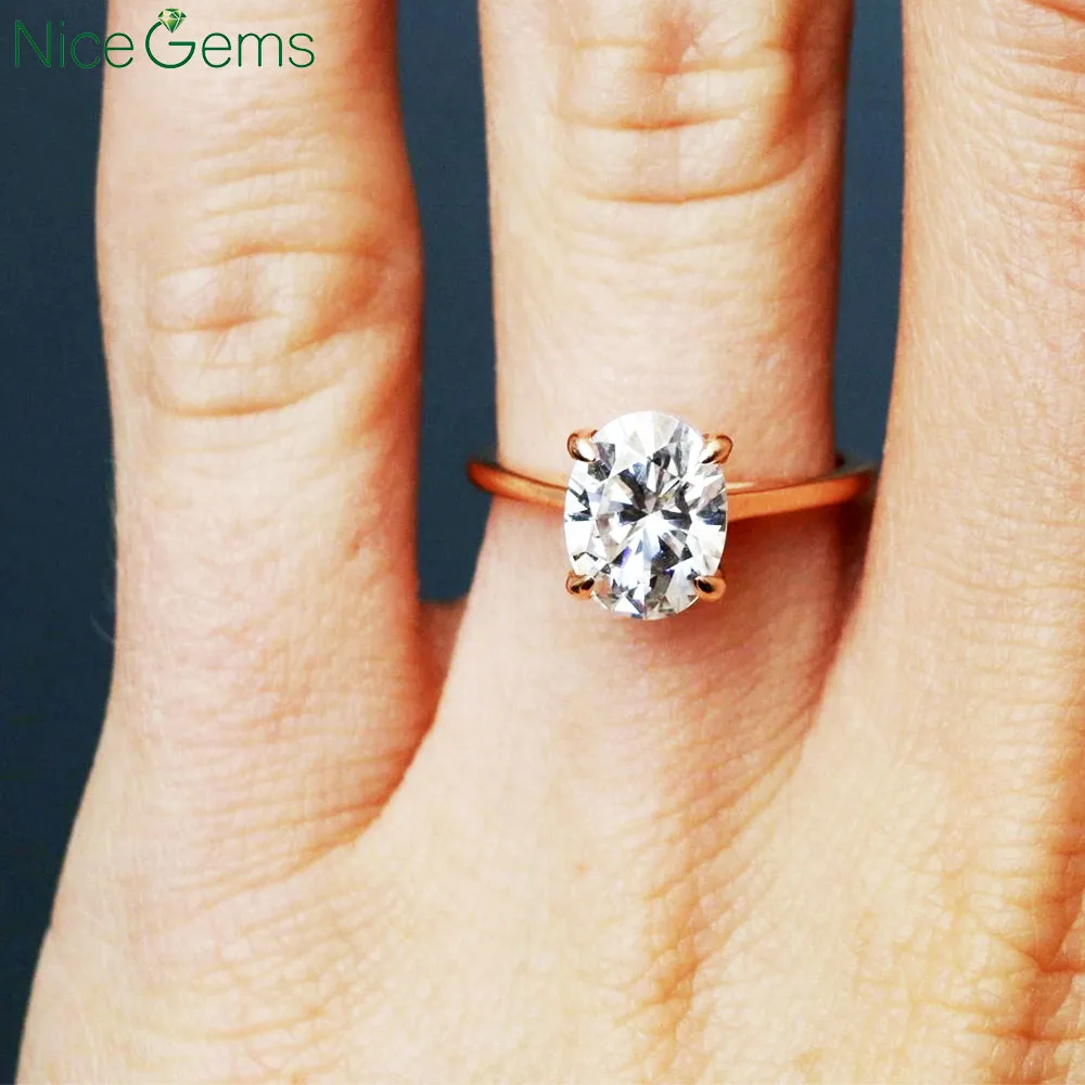 NiceGems 14K Yellow Gold OVal Moissanite Engagement ring Center 2 Carat 7x9mm Cut D Color moissanite for women | Украшения и