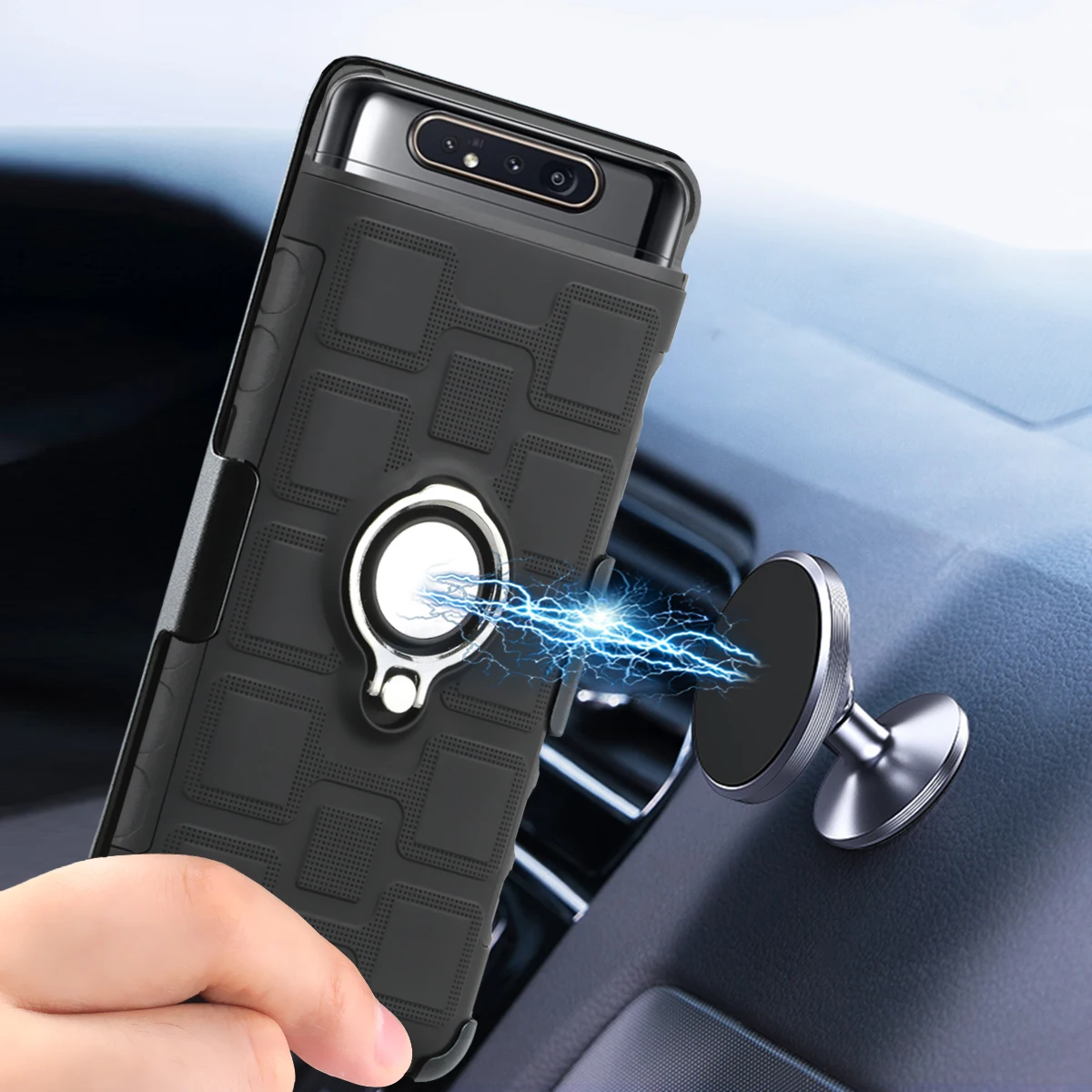 Чехол кобура с металлическим кольцом для Samsung A80 автомобильный магнитный