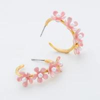 jaeeyin 2021 fashion cute hoop earrings pink flower white pearl holiday jewelry ethnic gold color gift for women children girls