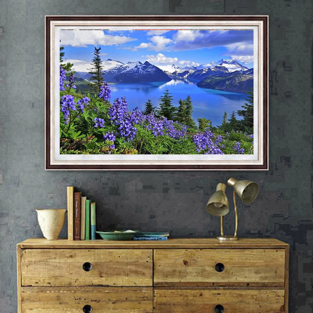 Алмазная 5D картина сделай сам из снега гор озера квадратная круглая стразы хобби