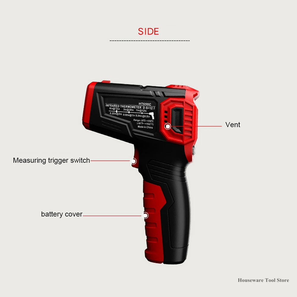 

HT650 A/B/C Infrared Thermometer Laser Thermometer Non-contact Pyrometer Imager Hygrometer Infrared Thermometer Color LCD Lights