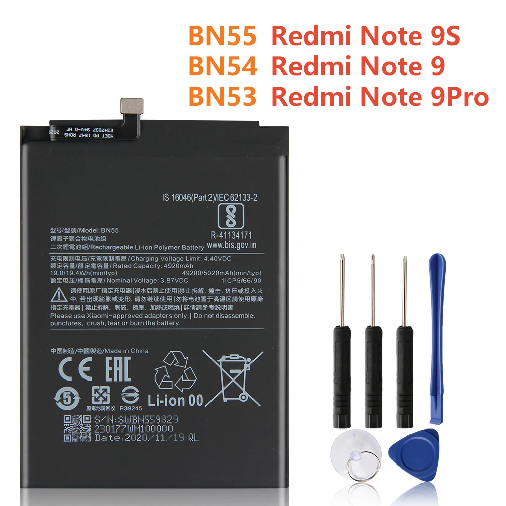 

Original Replacement Battery BN55 BN54 BN53 For Xiaomi Redmi Note 9S Note 9 Note9 Pro Note9Pro Note9S Authentic Phone Battery
