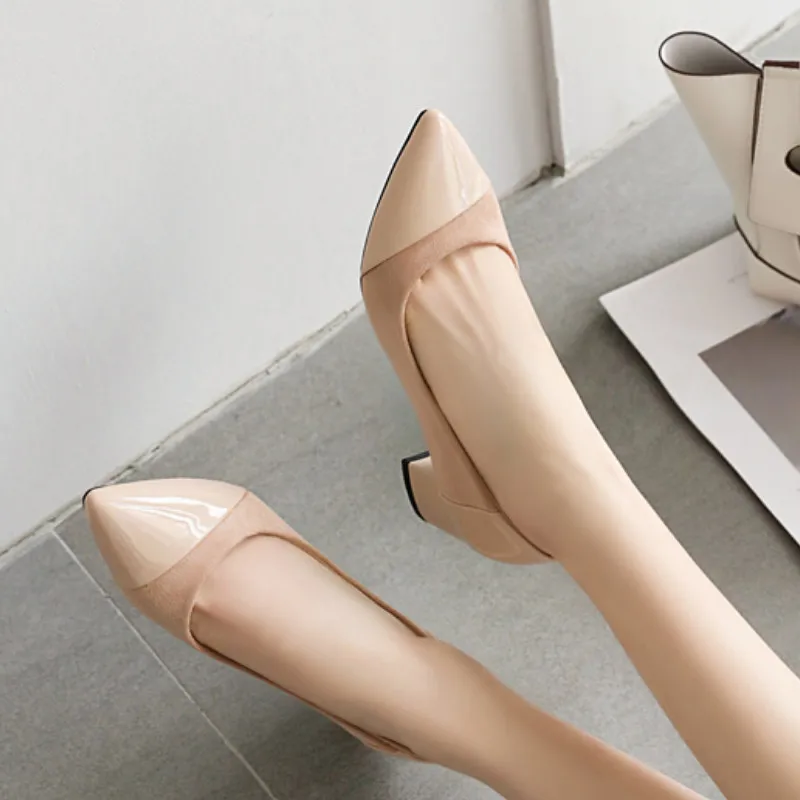 

Fanyuan heels Pointed Toe Pumps Thick Heel Women Shoes Party Mixed Color Shallow Mouth Casual Shoes Female Footwear Size 31-46