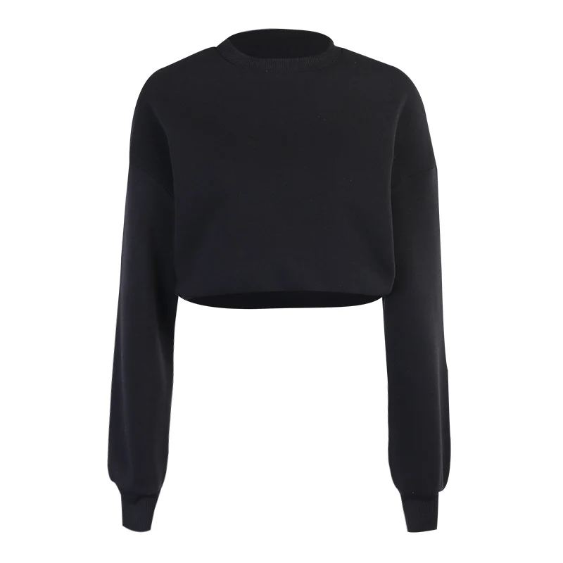 

2021 New Sports Shirt Long-sleeved O-neck Cotton Pullover Crop Top Casual Loose Autumn Sweatshirt Ladies Sportswear Streetwear