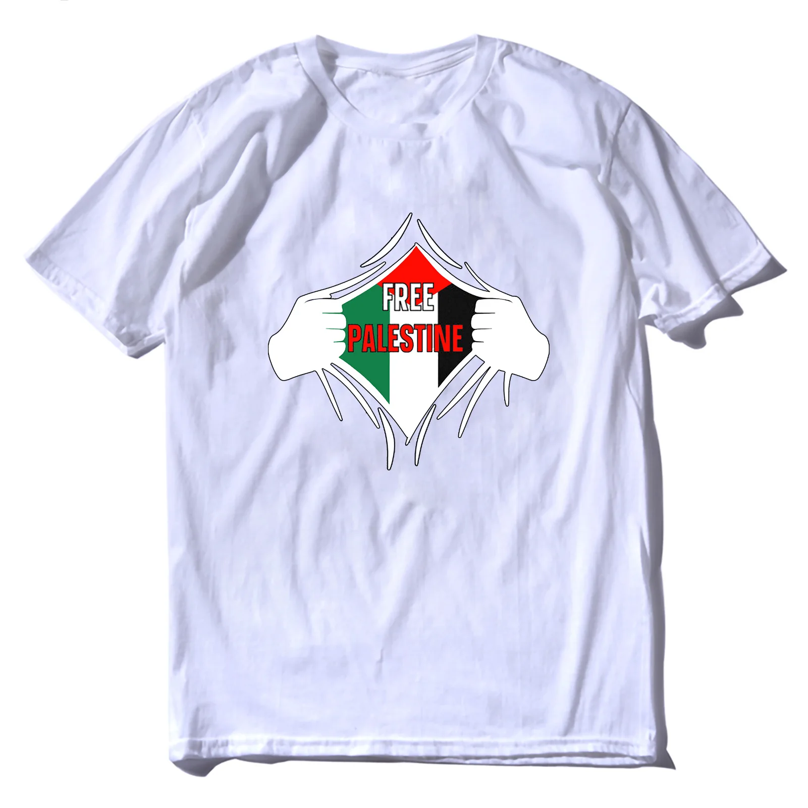 

2021 Summer Men's T-shirt Ripped FREE PALESTINE Printed Casual High-quality Cotton Simple and Versatile Men's Clothing