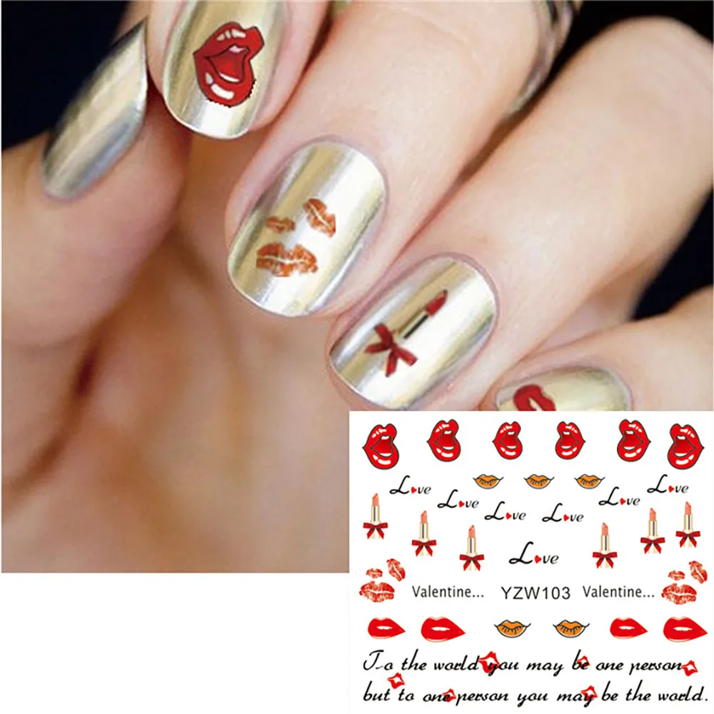 

Cartoon Water Transfer Decals Anime Nail Watermark Sticker Owl Feather Flowers Lips Lipstick Cute Applique Stickers For Nails