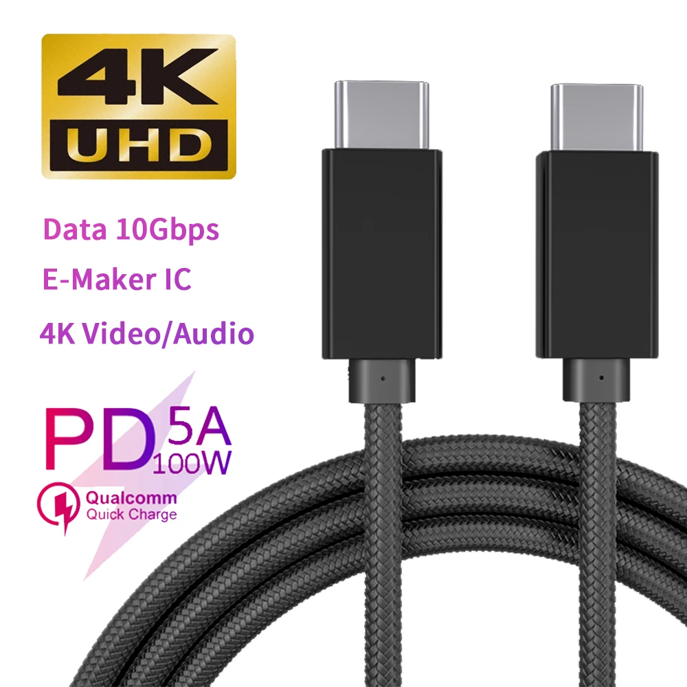Кабель USB C к Type для телефонов Android быстрая зарядка 5А 100 Вт PD ноутбуков устройств