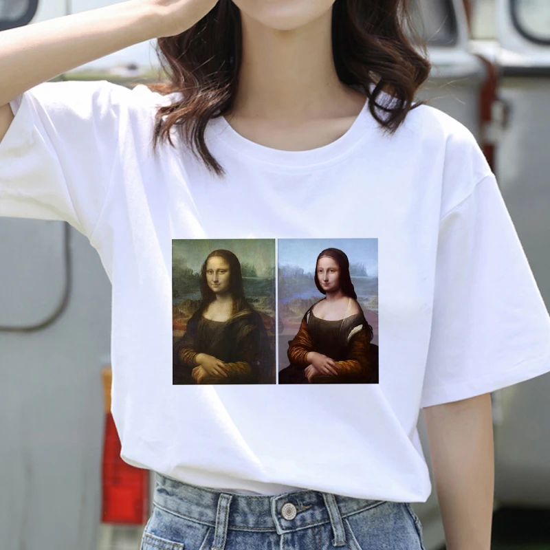 

Harajuku aesthetic tshirt women Mona Lisa spoof personality oil painting Tops Female T-shirt Vintage 90s Cartoon korean clothes