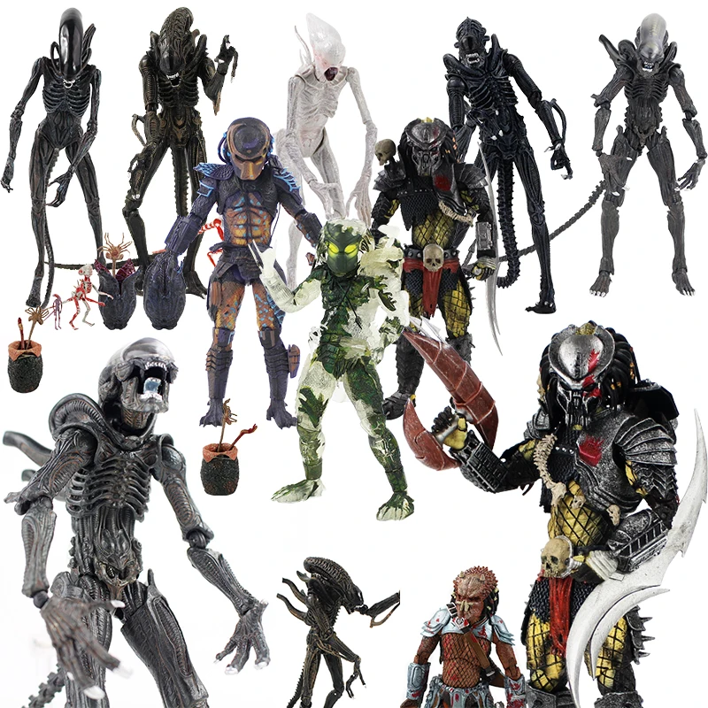 NECA Aliens VS Predator Figure Toys Jungle Hunter Demon Alien Neomorph with Insect Egg Creature Pack Statue PVC Model Doll