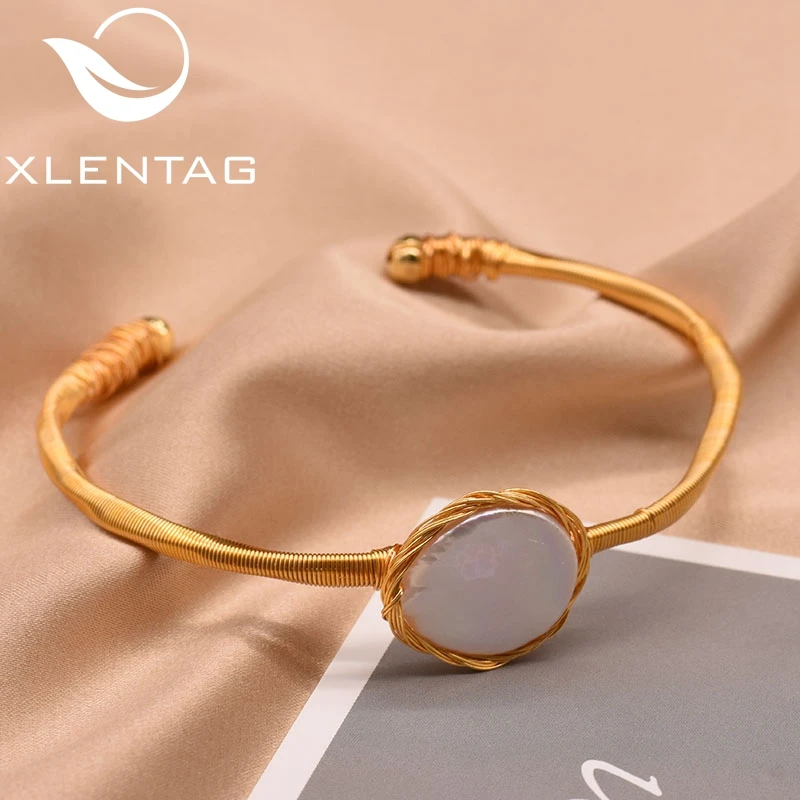 XlentAg натуральный пресноводный жемчуг барокко регулируемый браслет для женщин