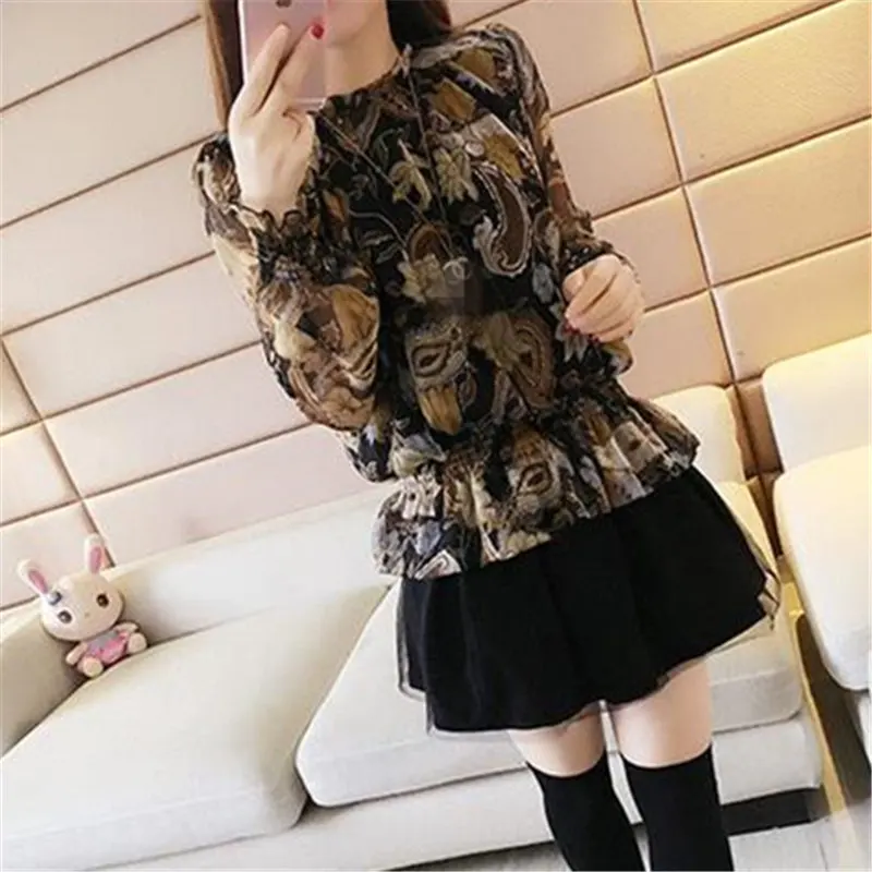 Женская блузка модная шифоновая офисная Свободная с цветочным рисунком