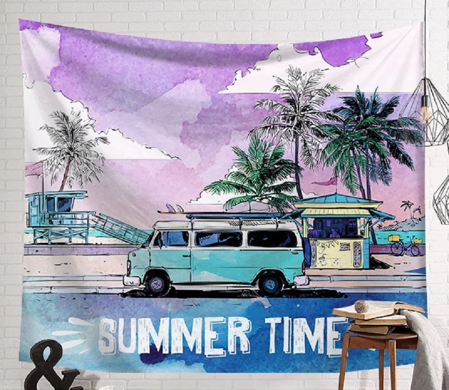 CAMMITEVER Cloud Sky Blue Sea Seaside Beach Coconut Tree Summer Scene Tapestry Wall Hanging Decorative Carpet Yoga Mats | Дом и сад