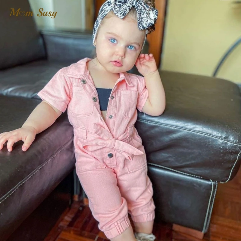 Baby Boy Girl Romper Jean Infant Toddler Child Button Jumpsuit Short Sleeve Casual Overall Summer Spring Baby Clothes 1-6Y images - 6