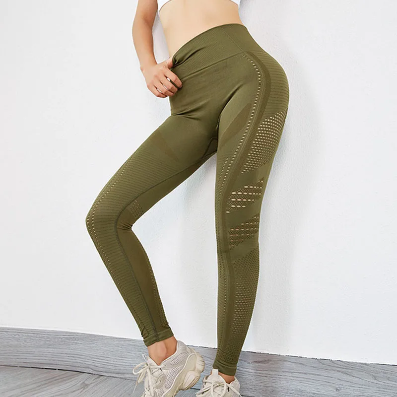 Green Спортивные лосины с высокой талией и рюшами, спортивные Леггинсы с сеткой, дышащие штаны для йоги, бега, фитнеса, женские спортивные лосины - Цвет: Green