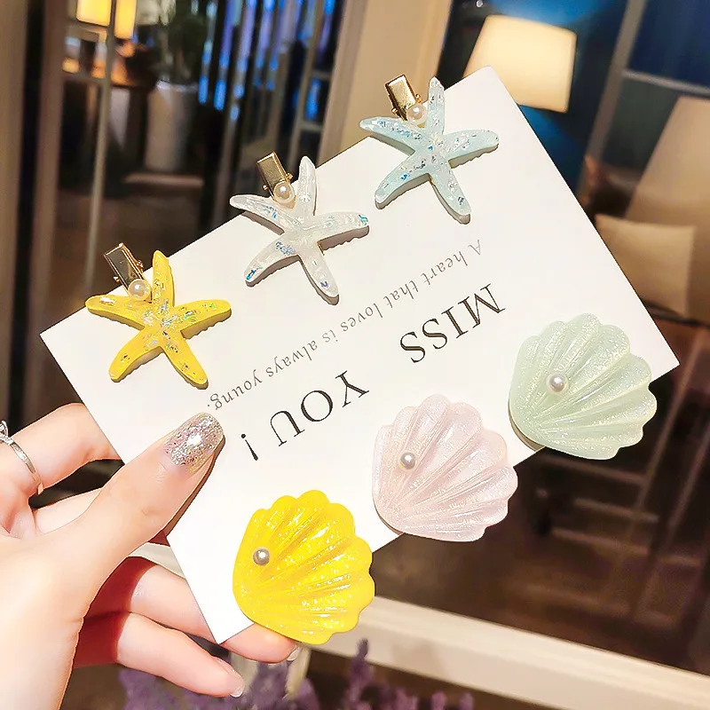 Женские заколки для волос 2 шт. в Корейском стиле с жемчужинами виде ракушек