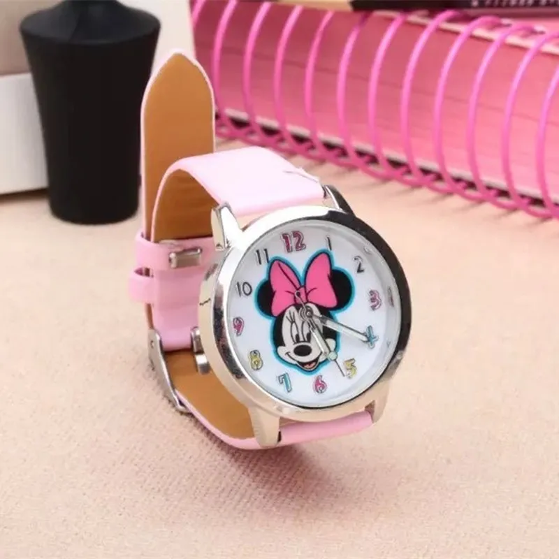 8 ярких цветов Модные Цветные часы для девочек детские Мультяшные с Микки Маусом