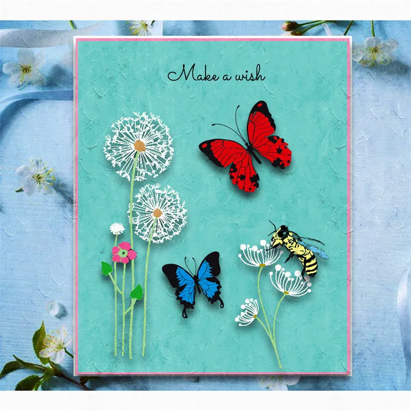 

Butterfly Plants Badge Dandelion Bee Silicone Seal Clear Stamp Transparent Scrapbooking DIY Card Handmade Postercard Album Decor