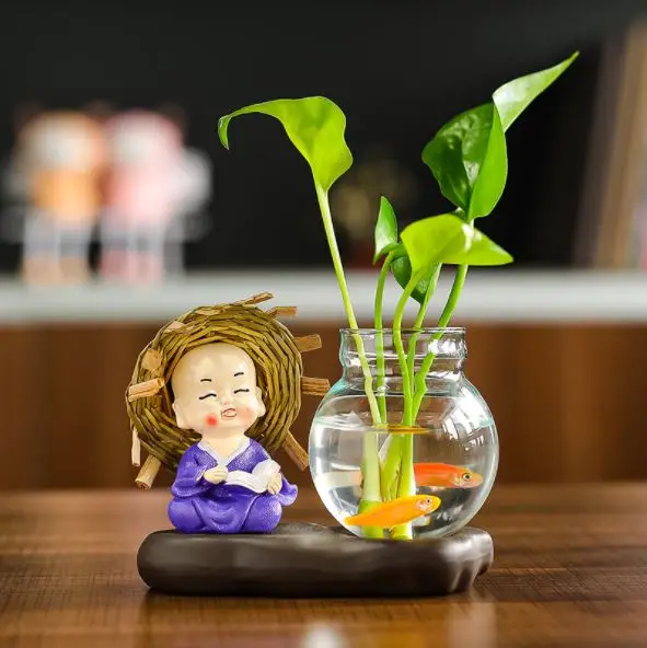 

2021 Newest Arrival Resin Monk Vase Hydroponic Green Dill Handicraft Ornament Chinese Style Art Decoration 5 Styles