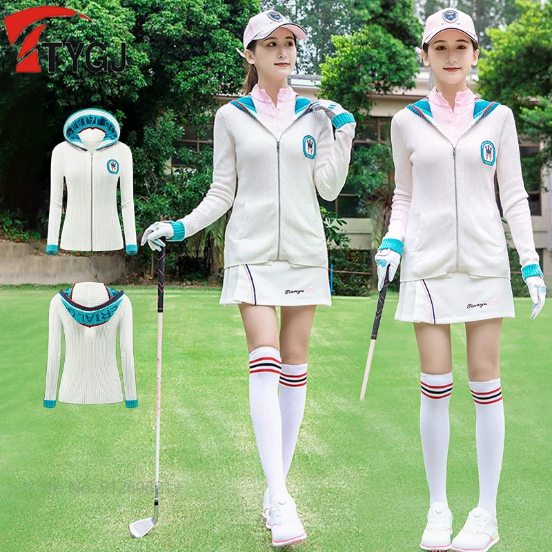 

Женская рубашка для гольфа TTYGJ с капюшоном, Женский сохраняющий тепло, вязаный кардиган для гольфа, стрейчевое, Женское пальто на молнии, обл...