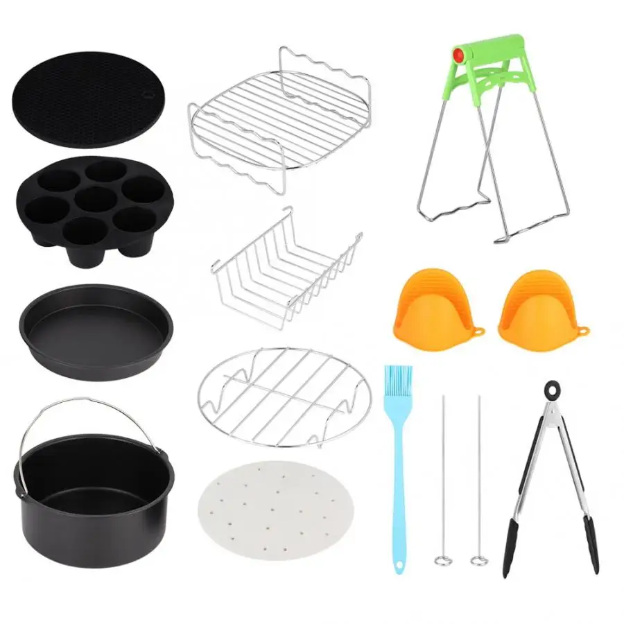 

7in Universal 12pcs Hot Air Fryer Kits with Cake Cup Cake Basket Accessories Tools