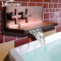 Vouruna Unique Style Waterfall Basin Faucet Wall Mounted Oil Rubbed Bronze Bathroom Sink Mixer Tap Vessel Wall Basin Spout Set