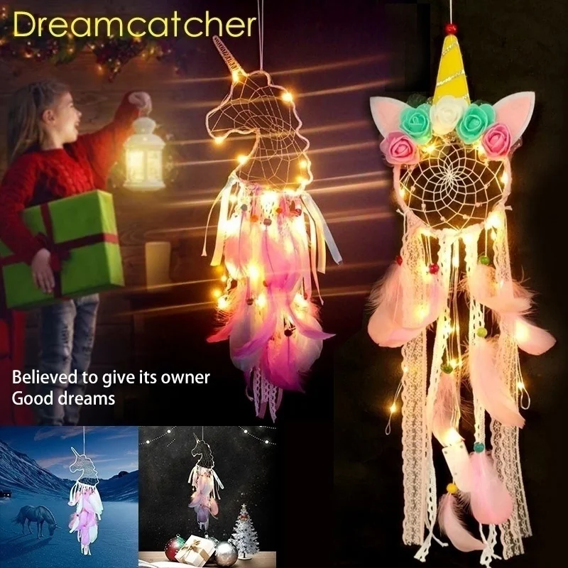 

4Style Romantic Unicorn Dream Catcher Colorful Feather Dream Catcher Handmade Mini Dream Catchers DIY Dream Catcher for Girls