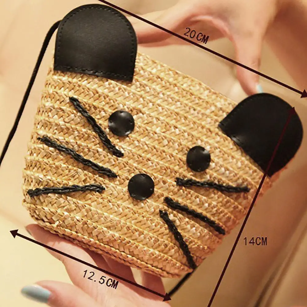 Плетеная солома плетеная Сумка из ротанга Милая ручная сумка с мышкой мини через