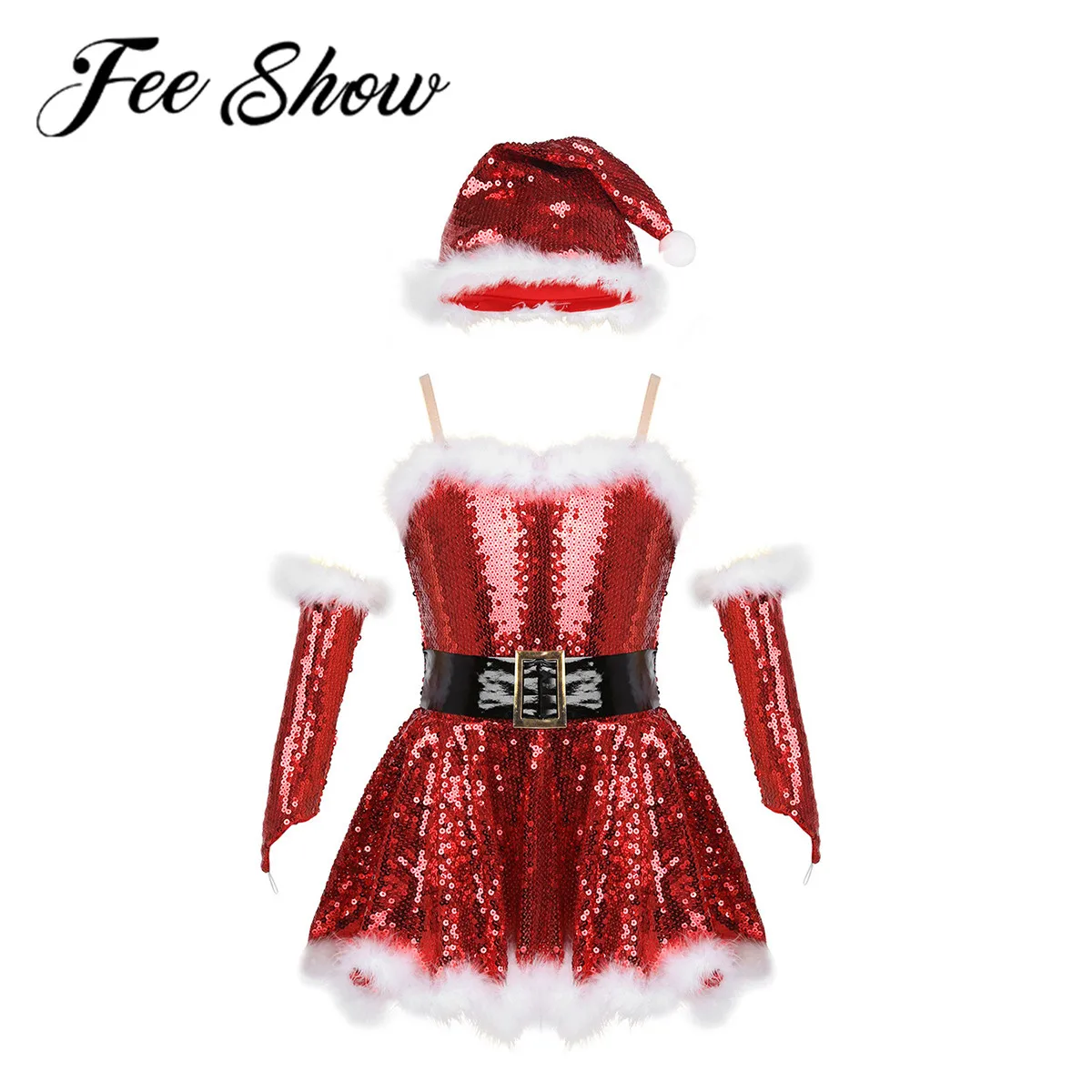 Детский Блестящий Рождественский костюм Санта-Клауса для девочек сказочный